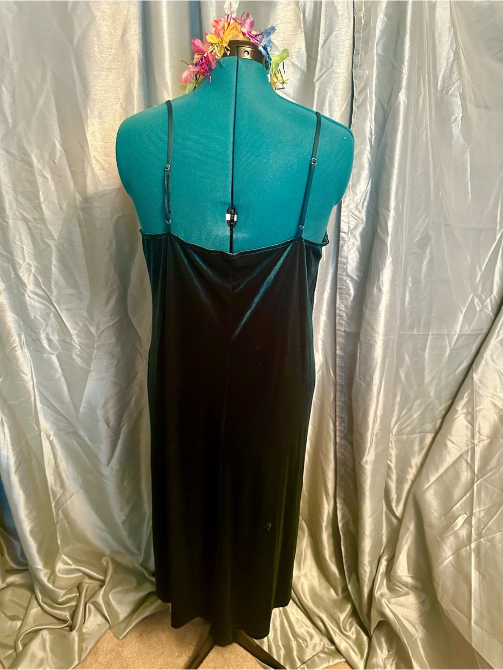 Forest green satin trimmed velvet cocktail dress XXL - Picture 4 of 6